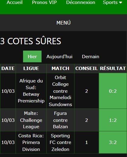 pari VIP gagné ticket